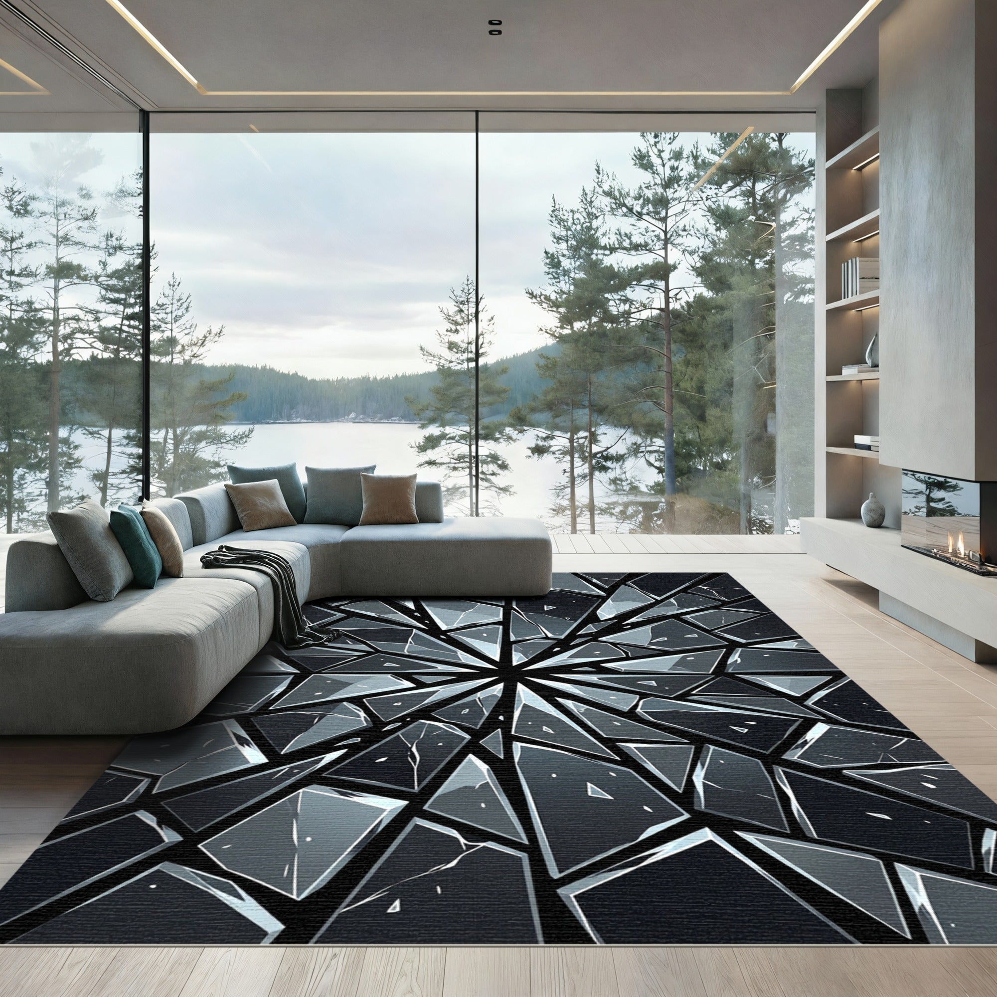 Radiating Shattered Glass Facets Rug