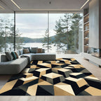 Geometric Isometric Cream and Charcoal Art Rug