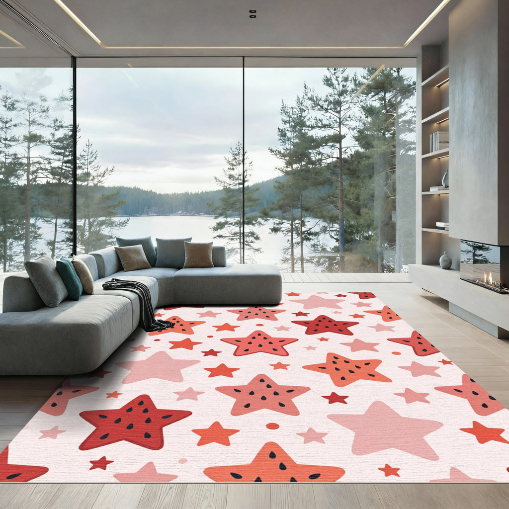 Sweet Watermelon Stars Repeating Pattern Rug