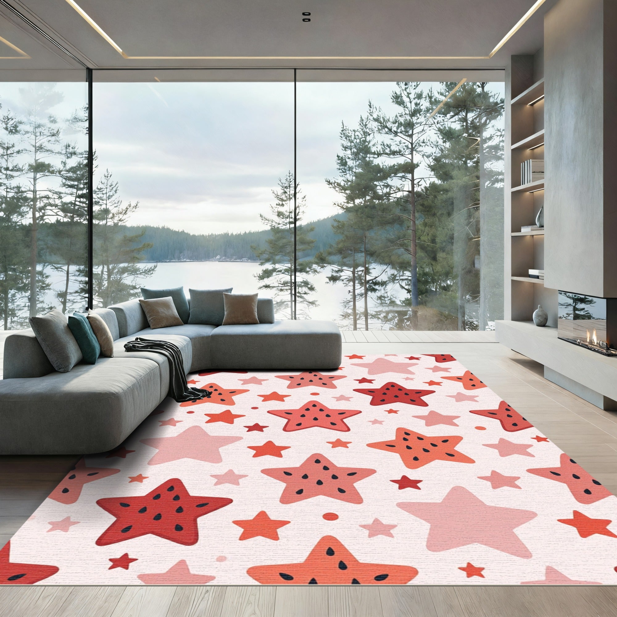 Sweet Watermelon Stars Repeating Pattern Rug