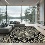 Black and Gold Paisley Floral Swirl Rug