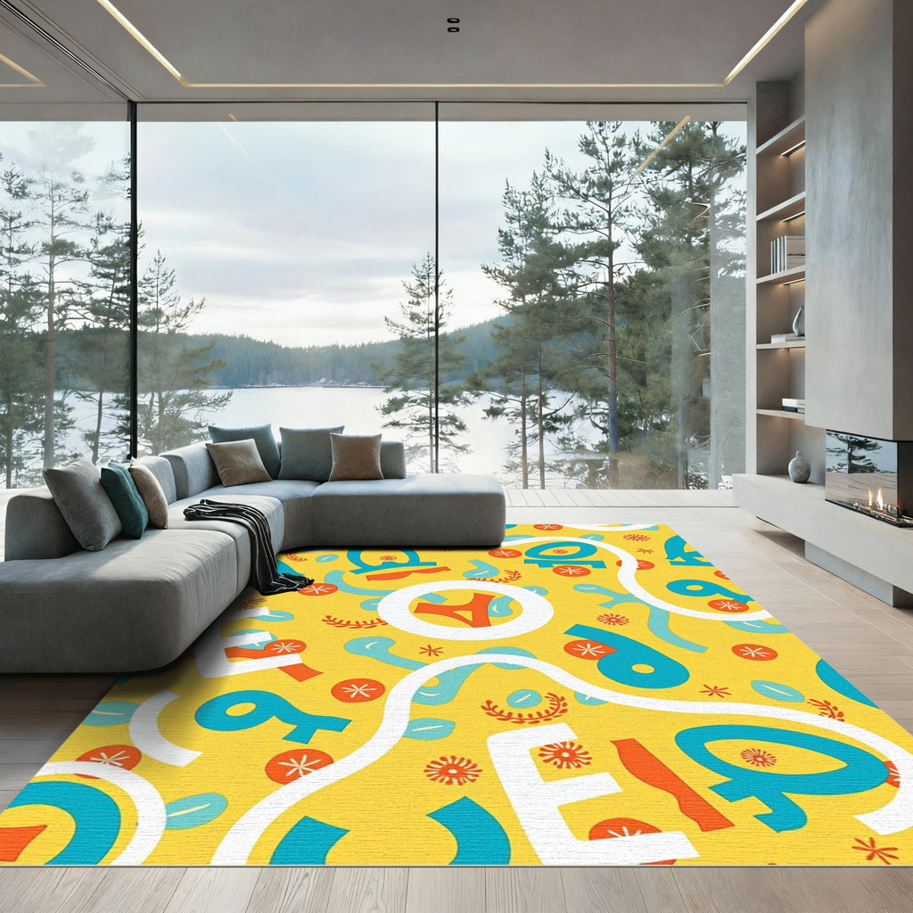 Eclectic Yellow Mid Century Abstraction Rug
