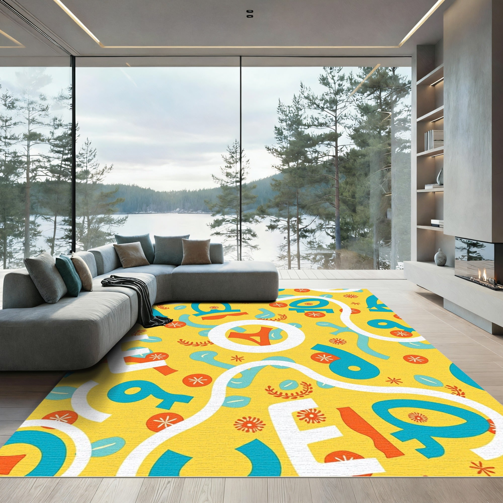 Eclectic Yellow Mid Century Abstraction Rug