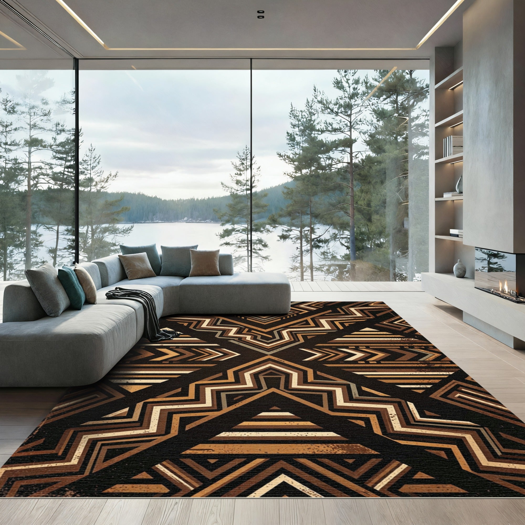 Geometric Earthy Brown Chevron Abstract Rug
