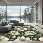 Cream Anemone Botanical Dark Sage Floral Rug