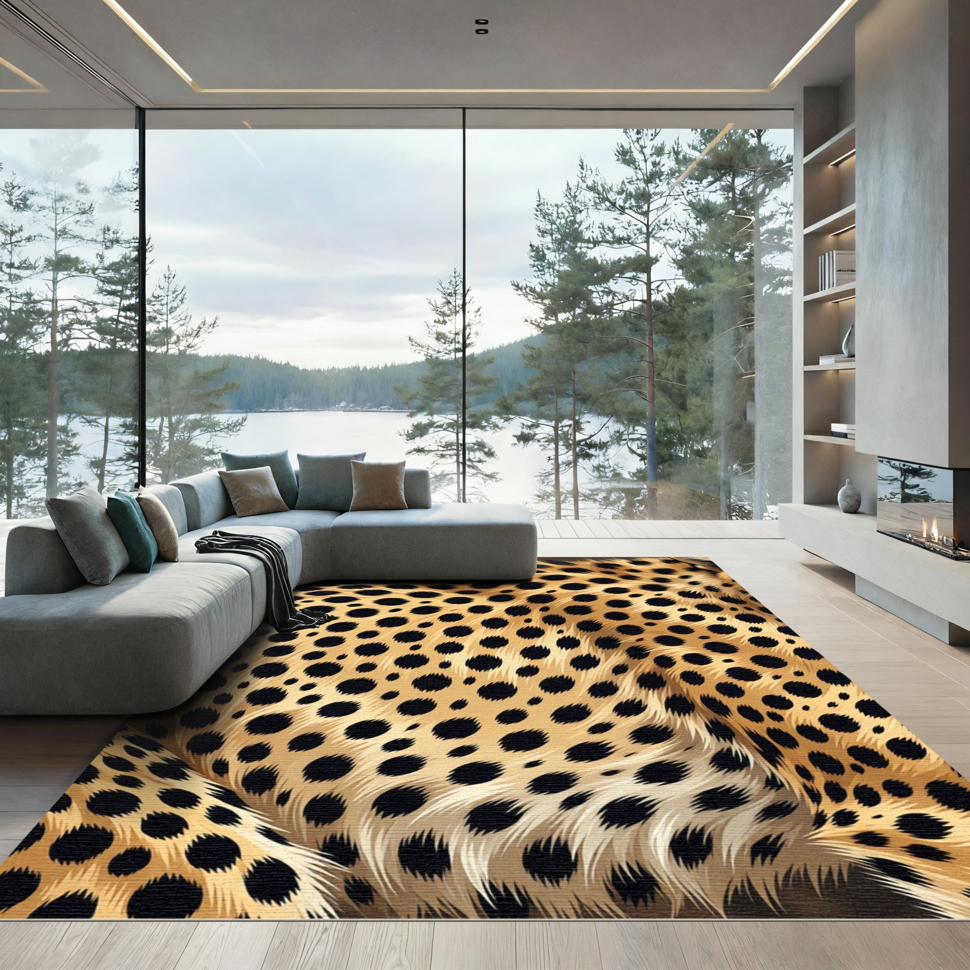 Golden Cheetah Print Spots Rug