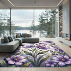 Watercolor Purple Botanical Garden Meadow Rug