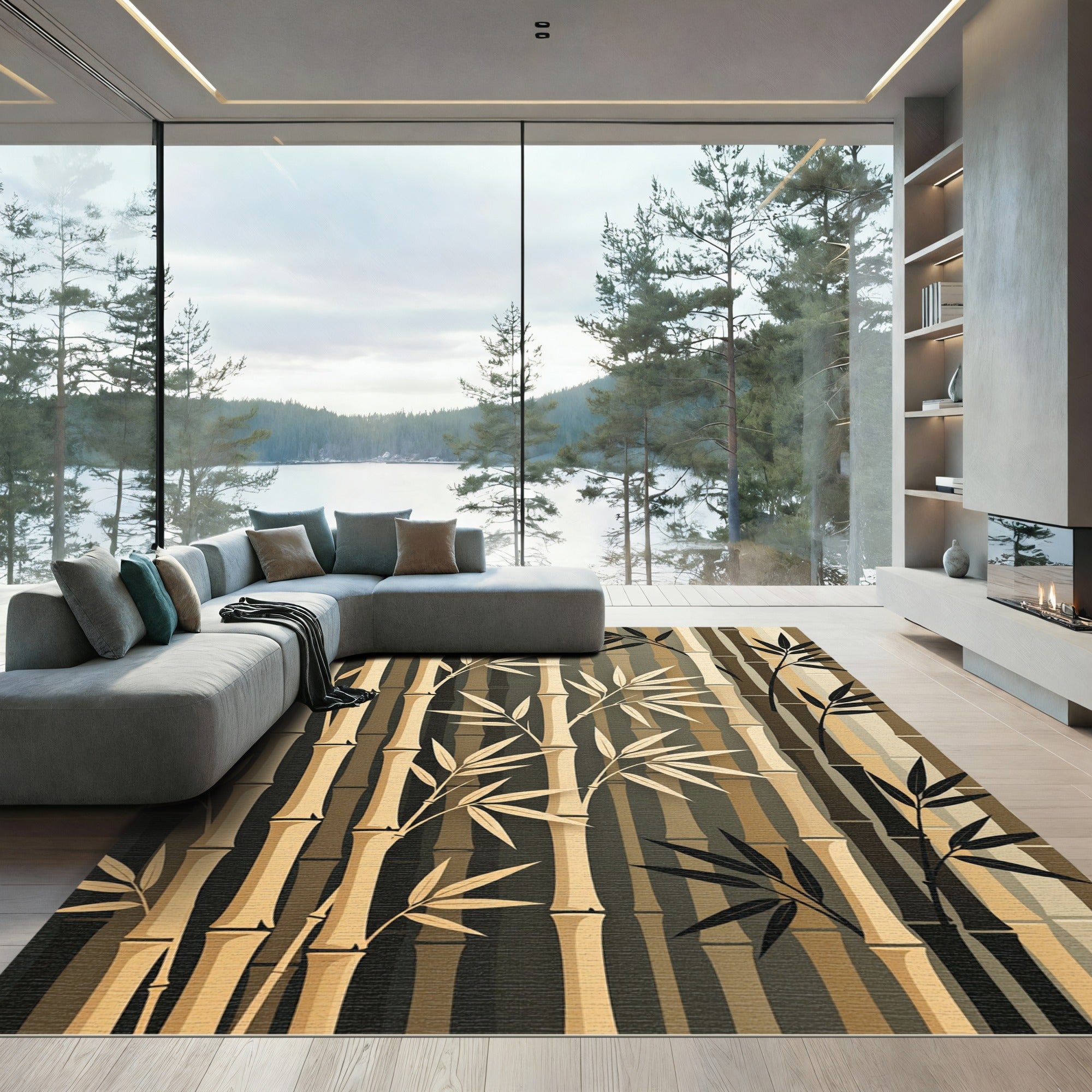 Natural Bamboo Forest Vertical Stripes Rug
