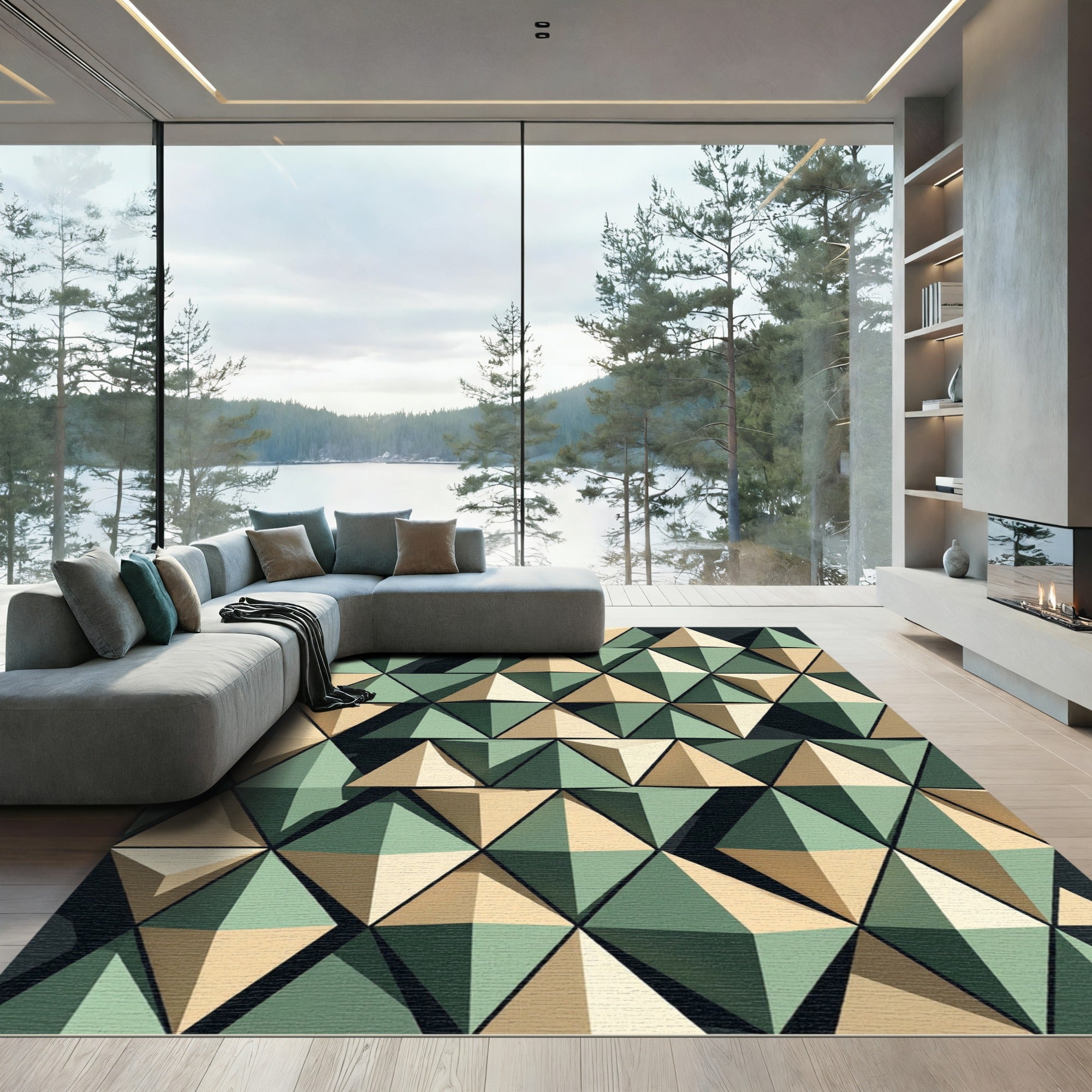 Sage and Cream Geometric Pyramid Texture Rug