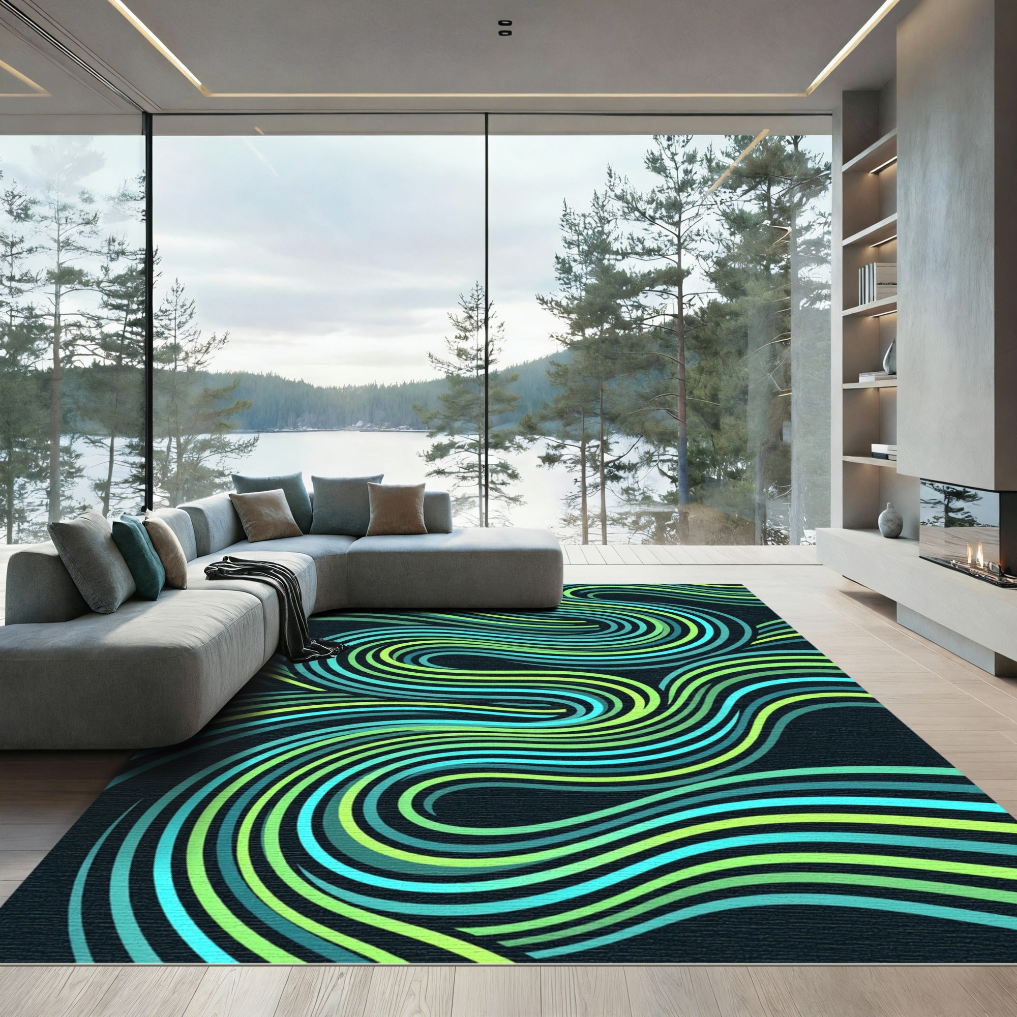 Aqua Lime Swirl Flow Rug