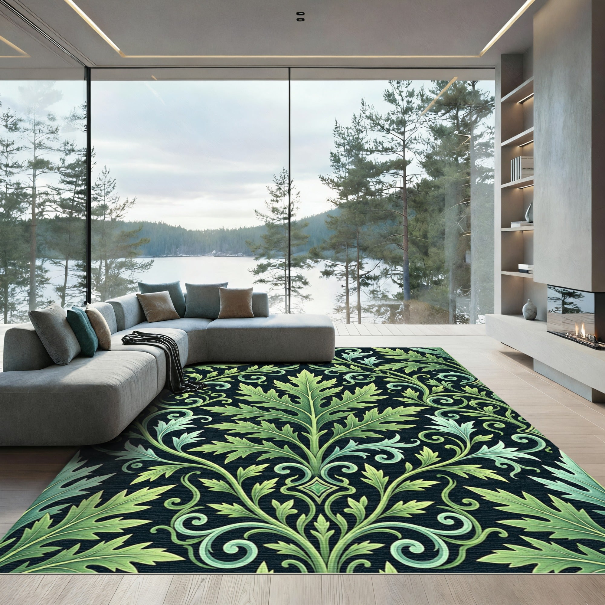 Verdant Green Acanthus Scroll Rug