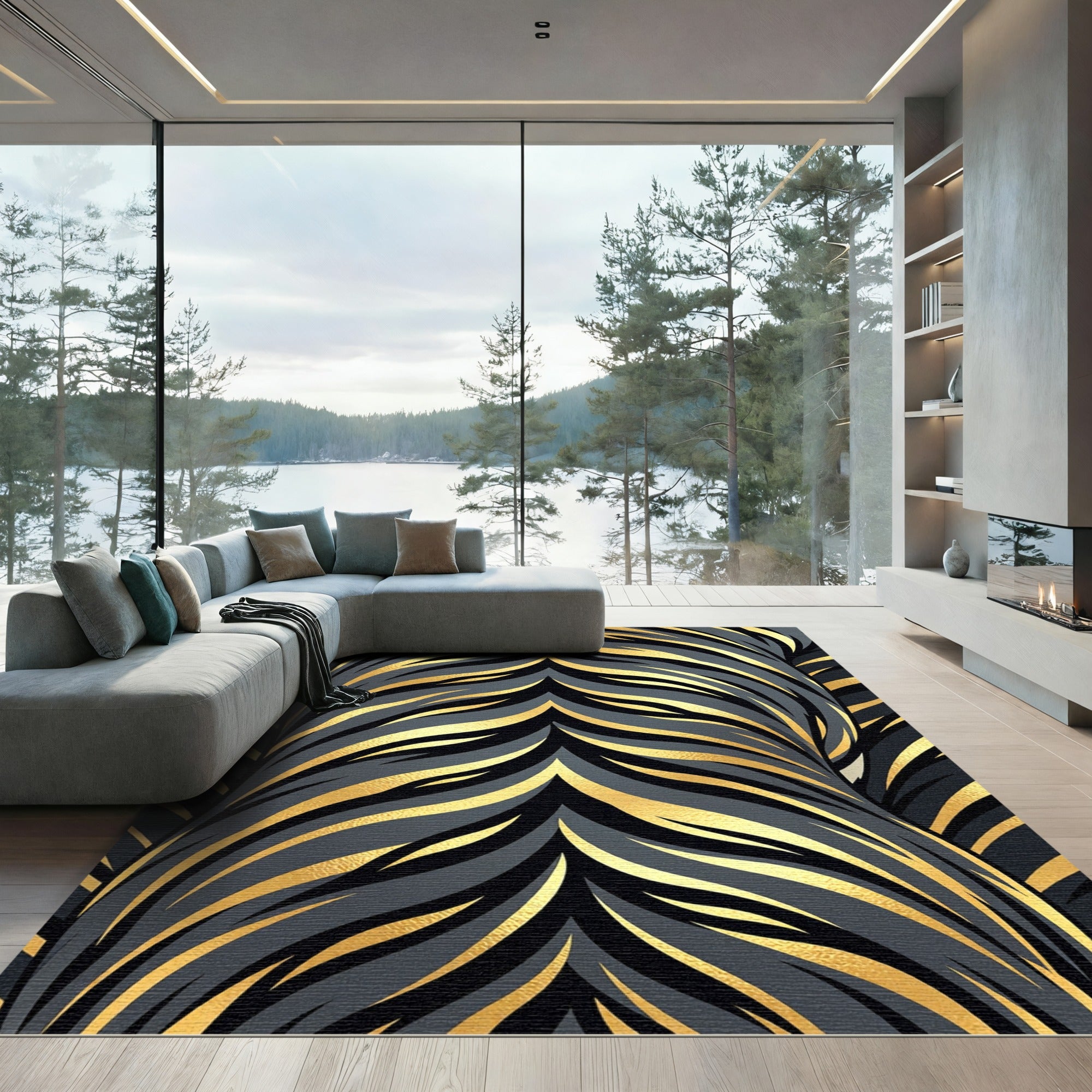 Golden Luxe Abstract Tiger Stripe Rug
