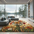 Golden Poppy and Wheat Floral Bouquet Rug