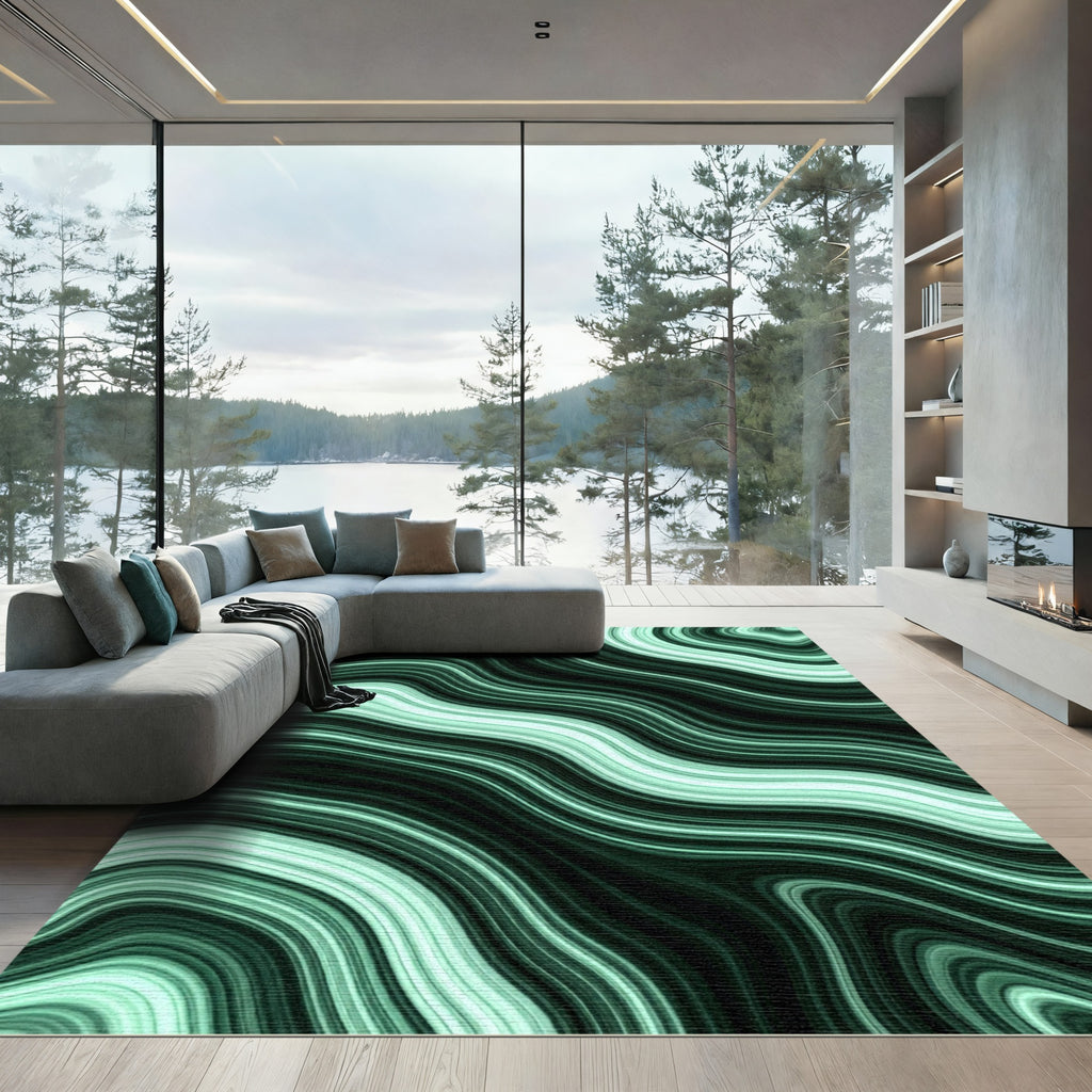 Deep Teal Swirling Agate Lines Rug