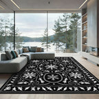 Black White Snowflake Medallion Art Rug