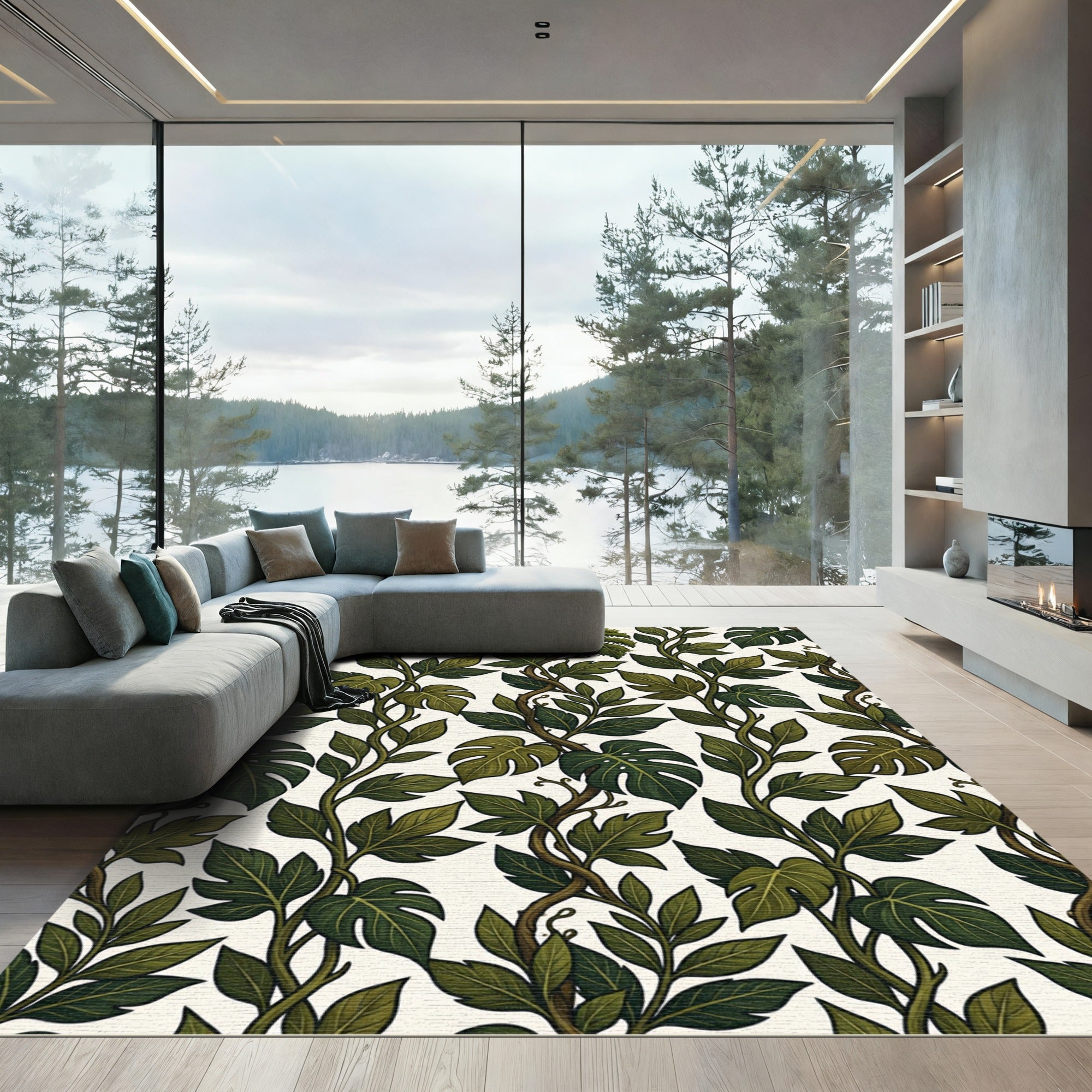 Lush Green Tropical Foliage Vine Rug