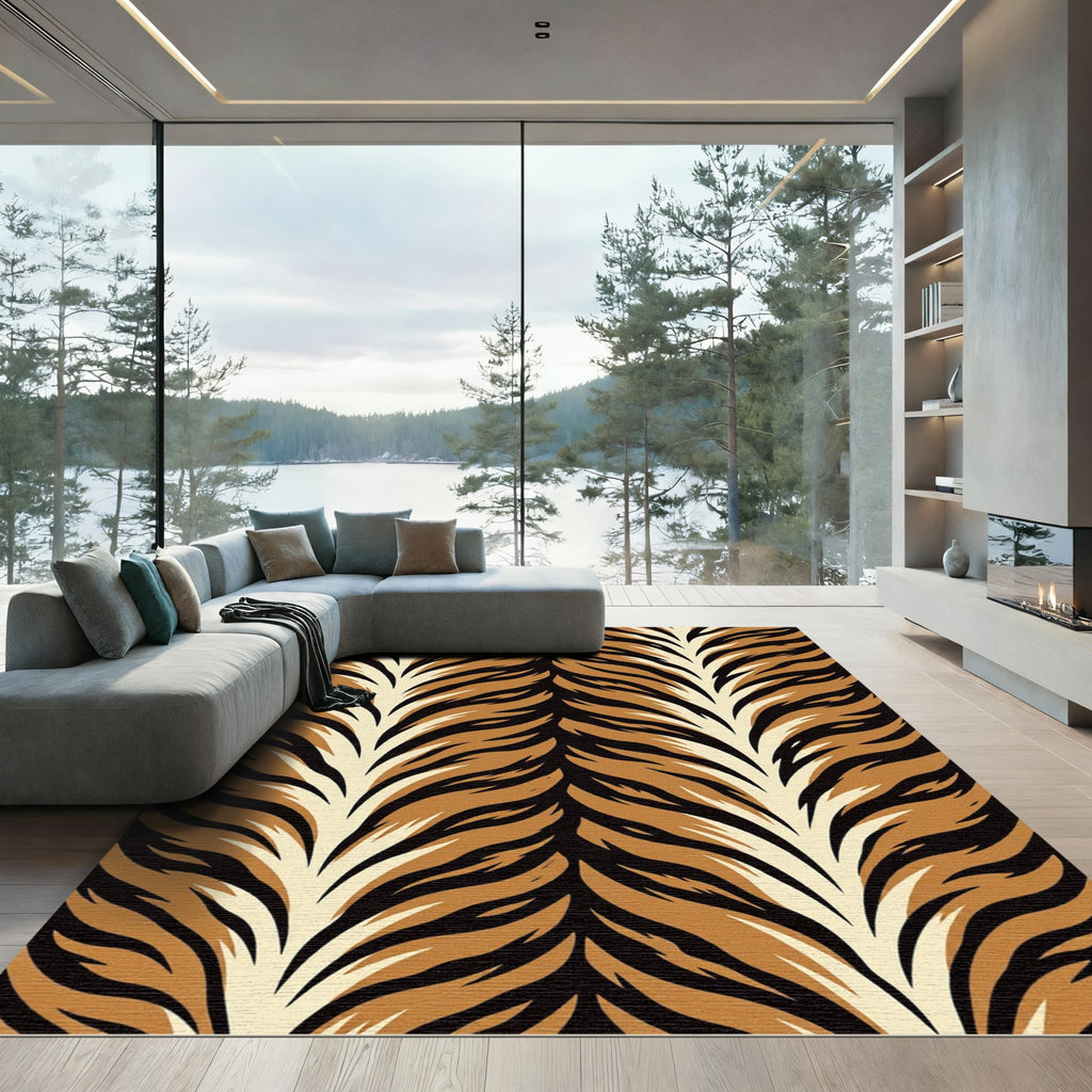Bold Amber Tiger Stripe Animal Texture Rug