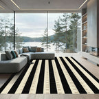 Cream and Black Geometric Stripe Rug