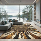 Vintage Golden Sun Floral Mandala Rug