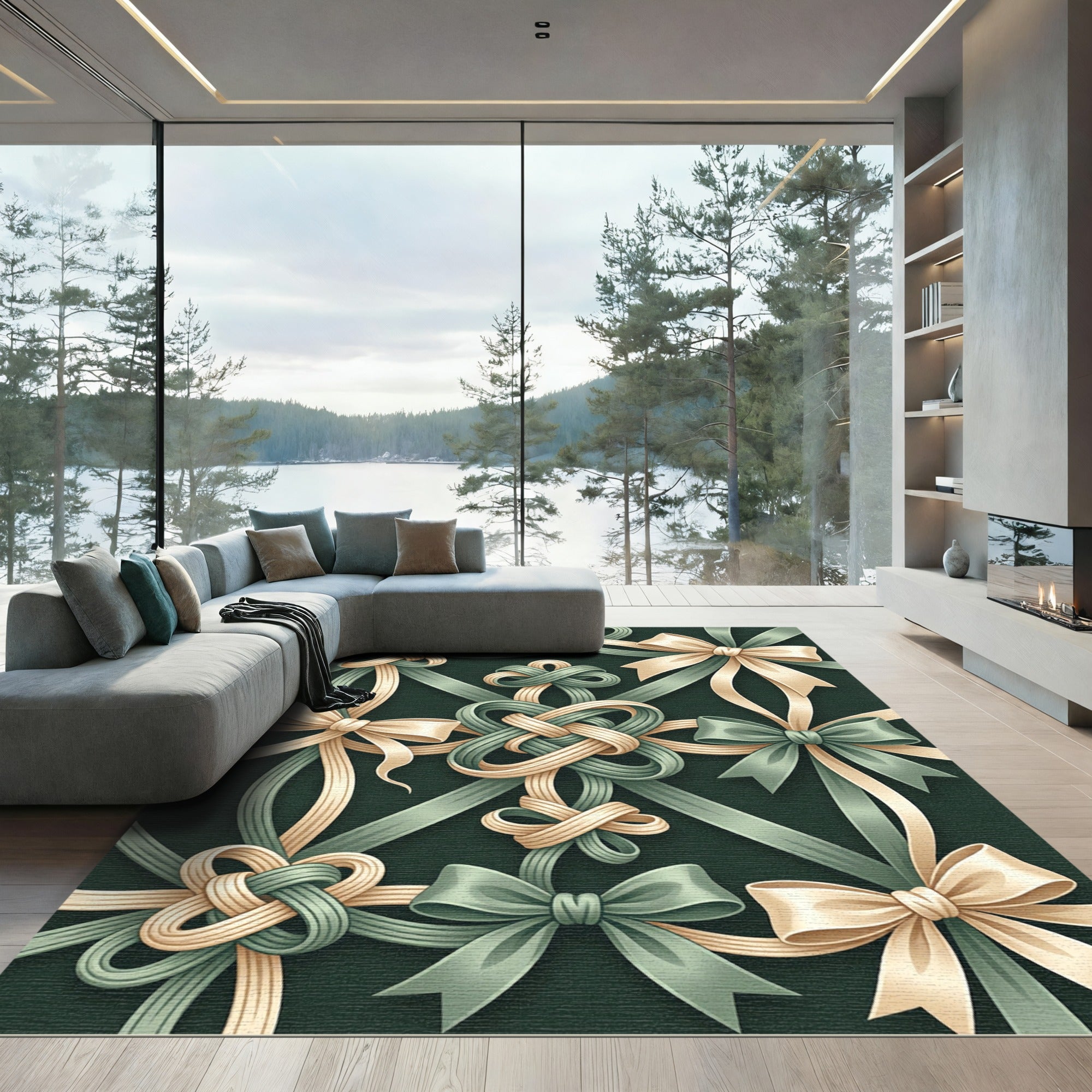 Elegant Sage and Cream Ribbon Knot Rug