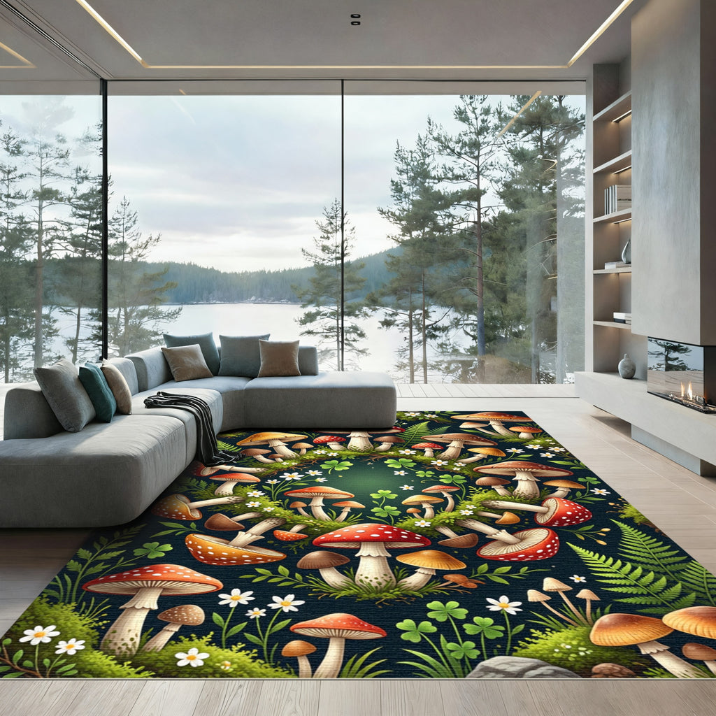 Enchanted Forest Mushroom Botanical Medallion Rug