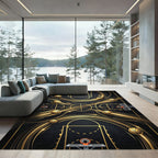 Golden Basketball Court Motion Lines Rug