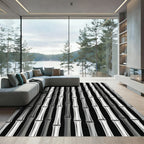 Monochrome Bamboo Stalks Vertical Pattern Rug