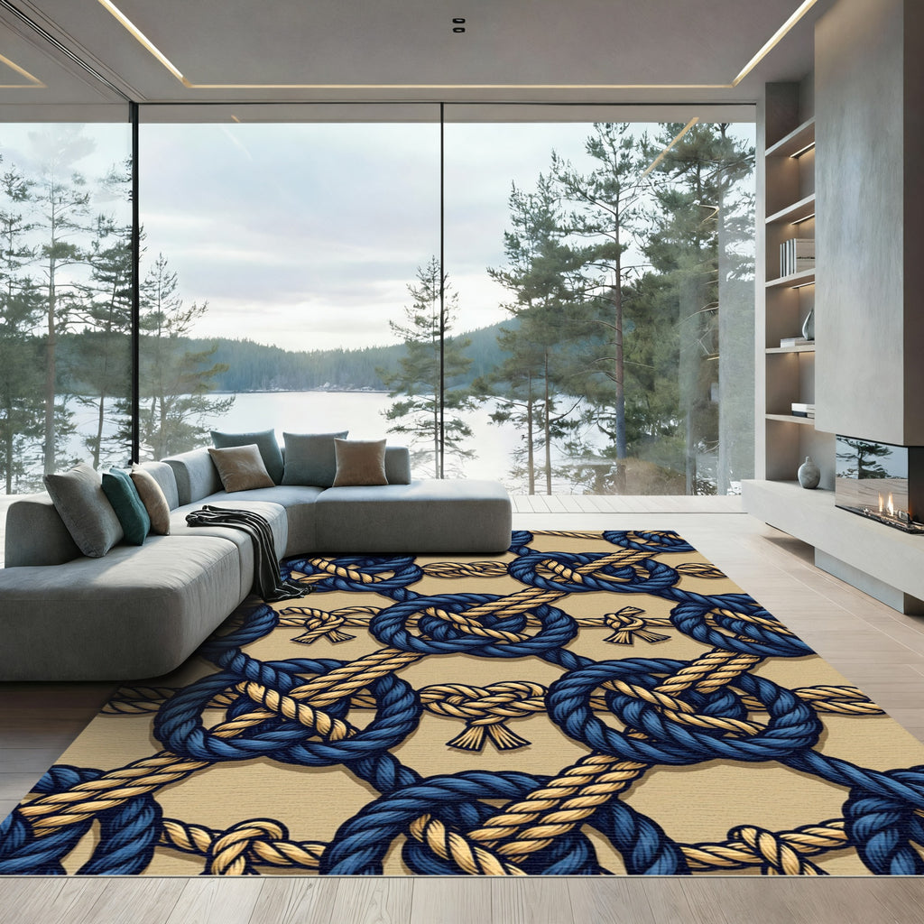 Nautical Navy Gold Rope Knots Rug