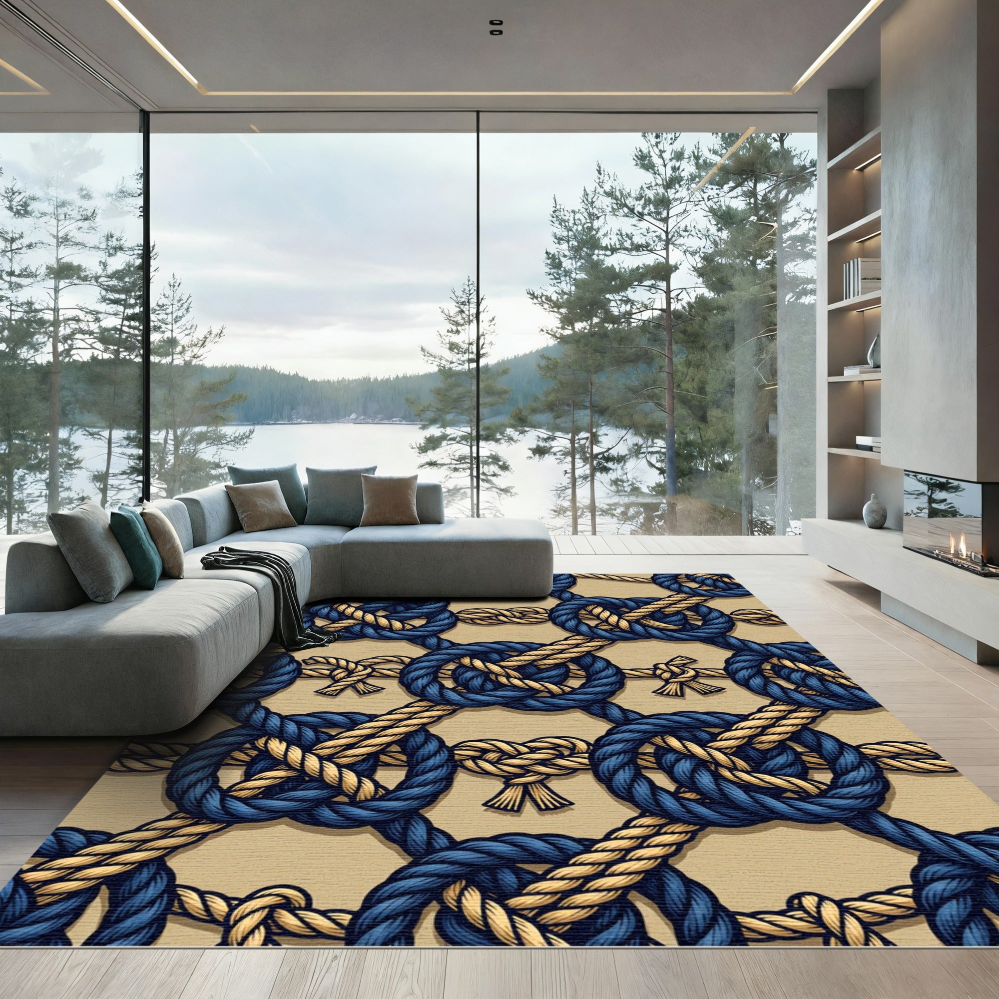 Nautical Navy Gold Rope Knots Rug