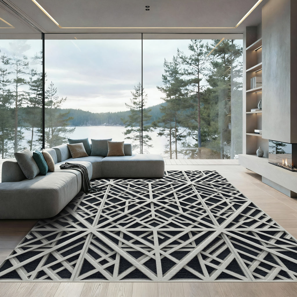 Sophisticated Ivory Geometric Intertwined Lattice Rug