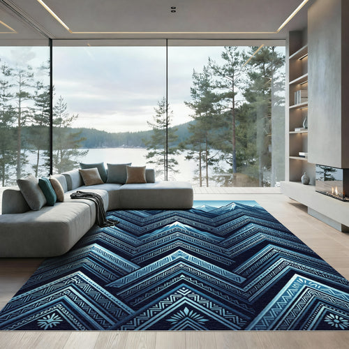 Abstract Blue Mountain Aztec Rug