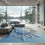 Elegant Frost Blue Hexagonal Snowflake Rug
