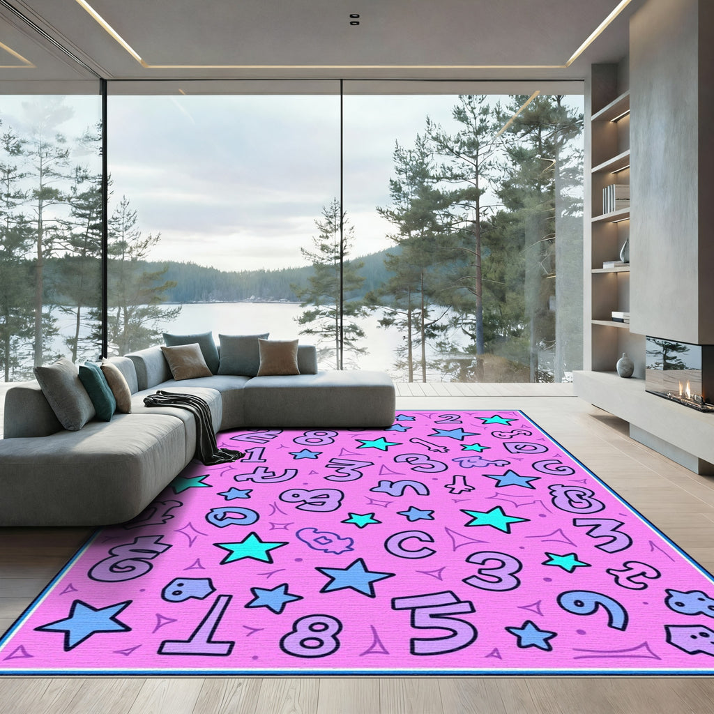 Pink Purple Star Number Collage Rug