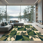 Green Fern Collage Checkered Rug