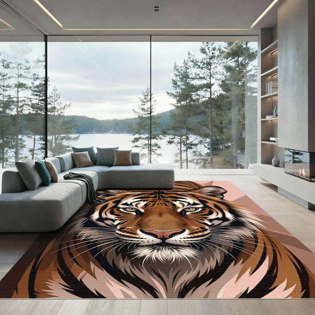 Striking Tiger Face Sepia Portrait Rug
