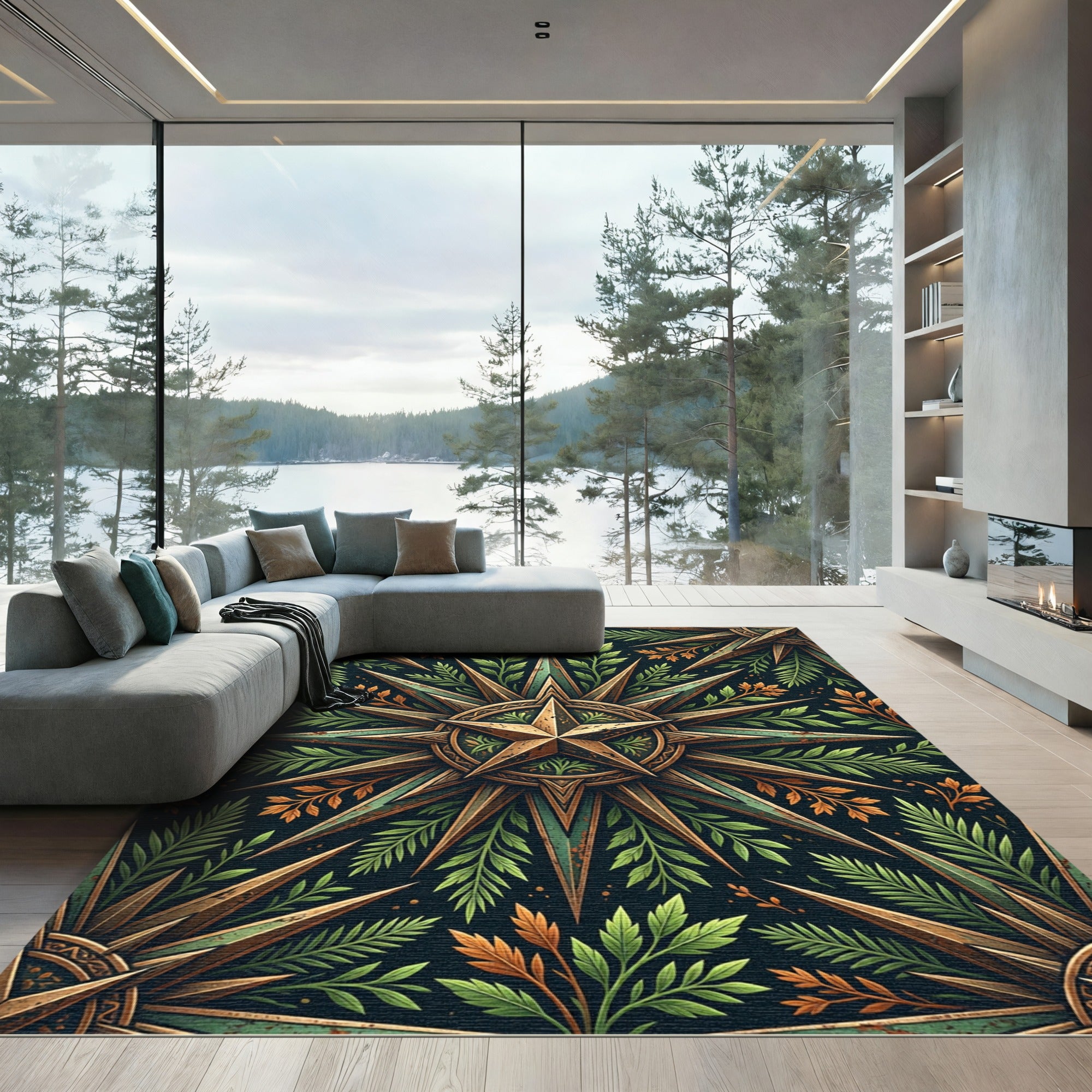Ornate Bronze Star And Foliage Rug