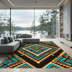 Vibrant Turquoise and Amber Geometric Diamond Rug