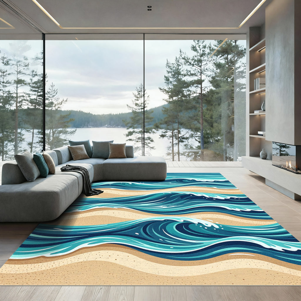 Coastal Blue Shoreline Wave Rug