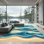 Coastal Blue Shoreline Wave Rug