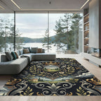 Ornate Gold Crown Crest Landscape Rug