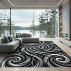 Monochrome Swirl Marble Abstract Rug