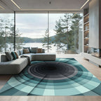 Modern Teal Circular Tunnel Gradient Rug