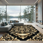 Ornate Golden Floral Medallion With Ribbon Rug