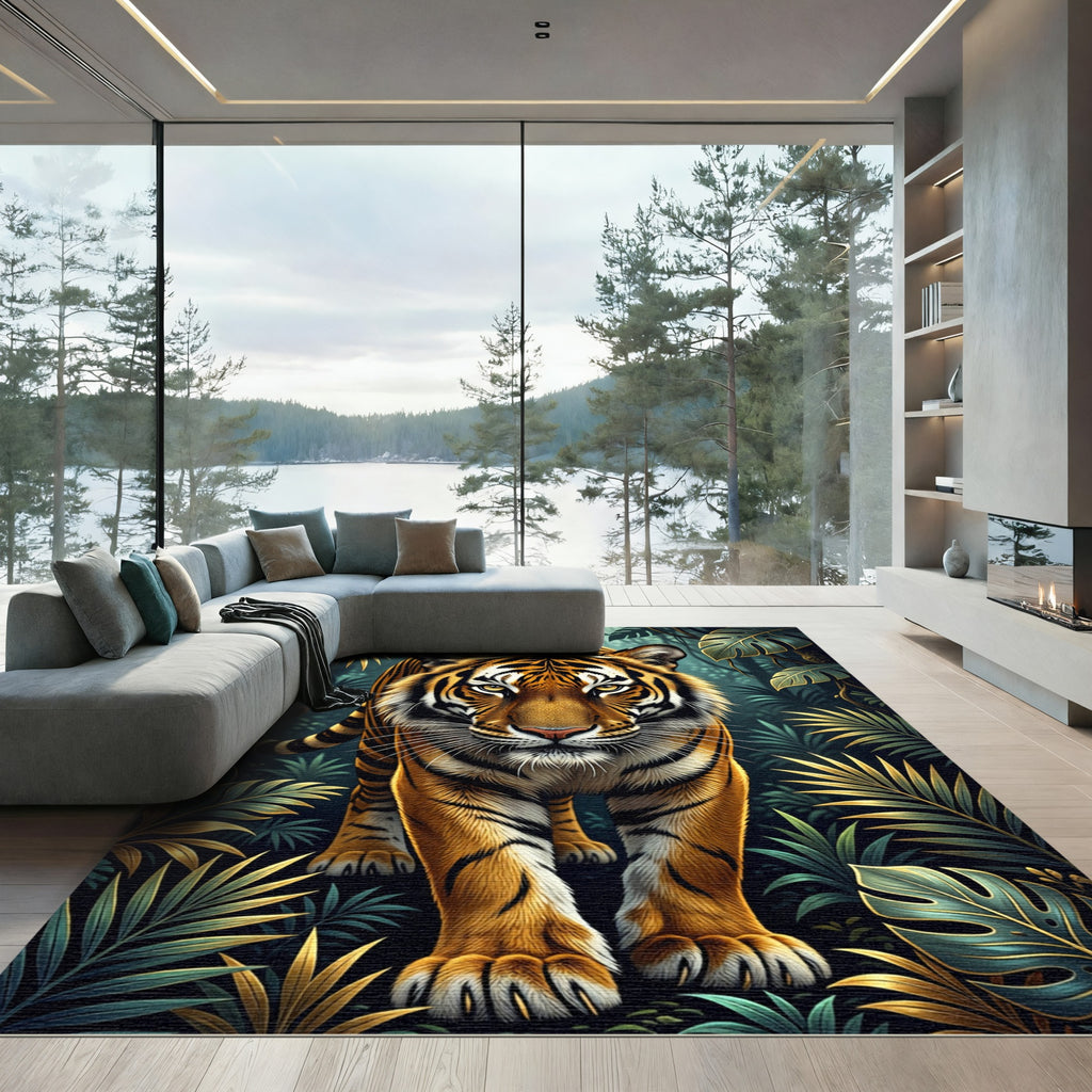 Majestic Tiger Tropical Jungle Foliage Rug