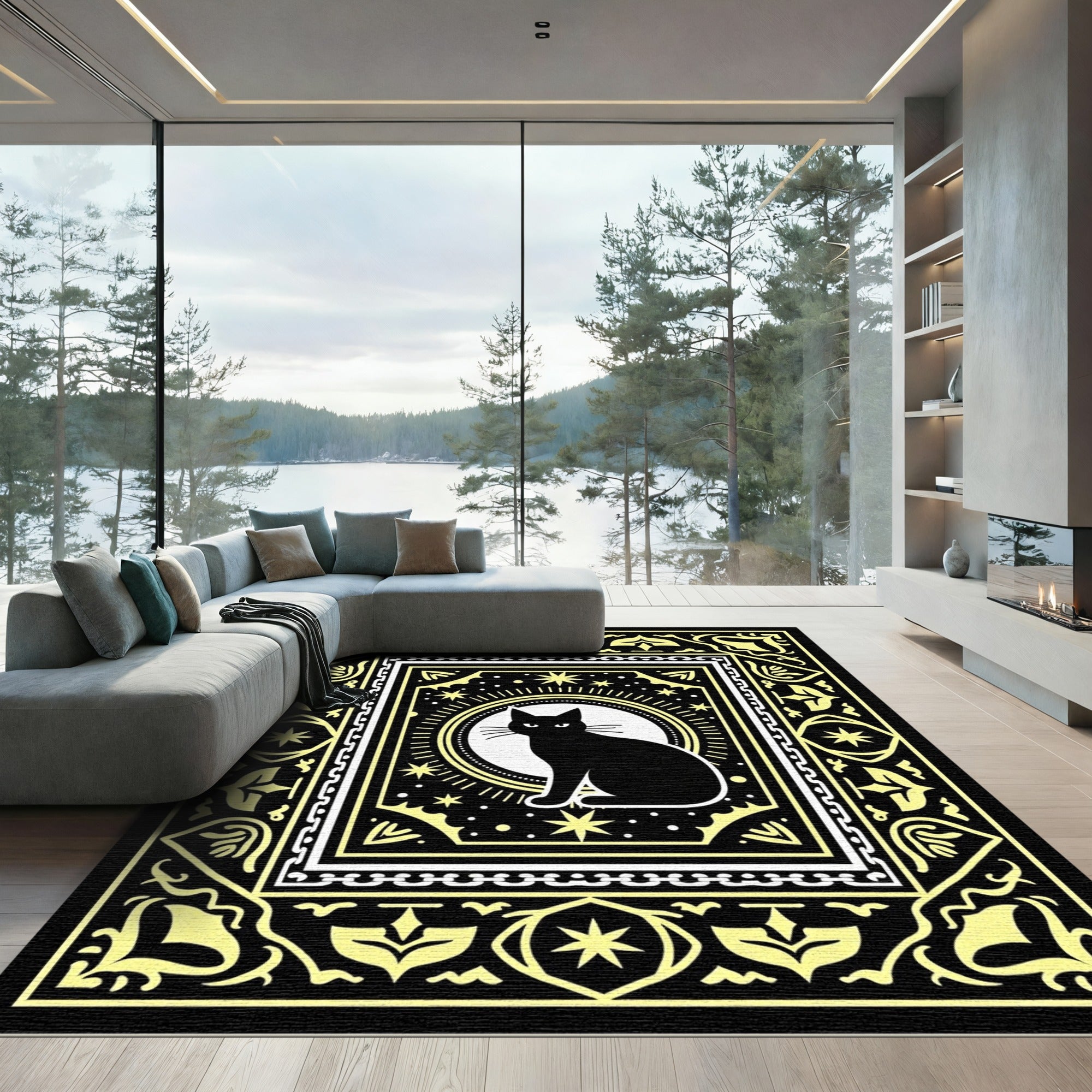Black Cat Celestial Sunburst Rug