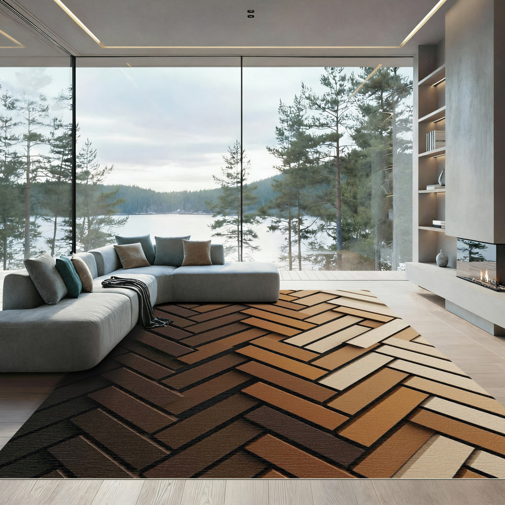 Earthy Ombre Herringbone Tonal Block Rug