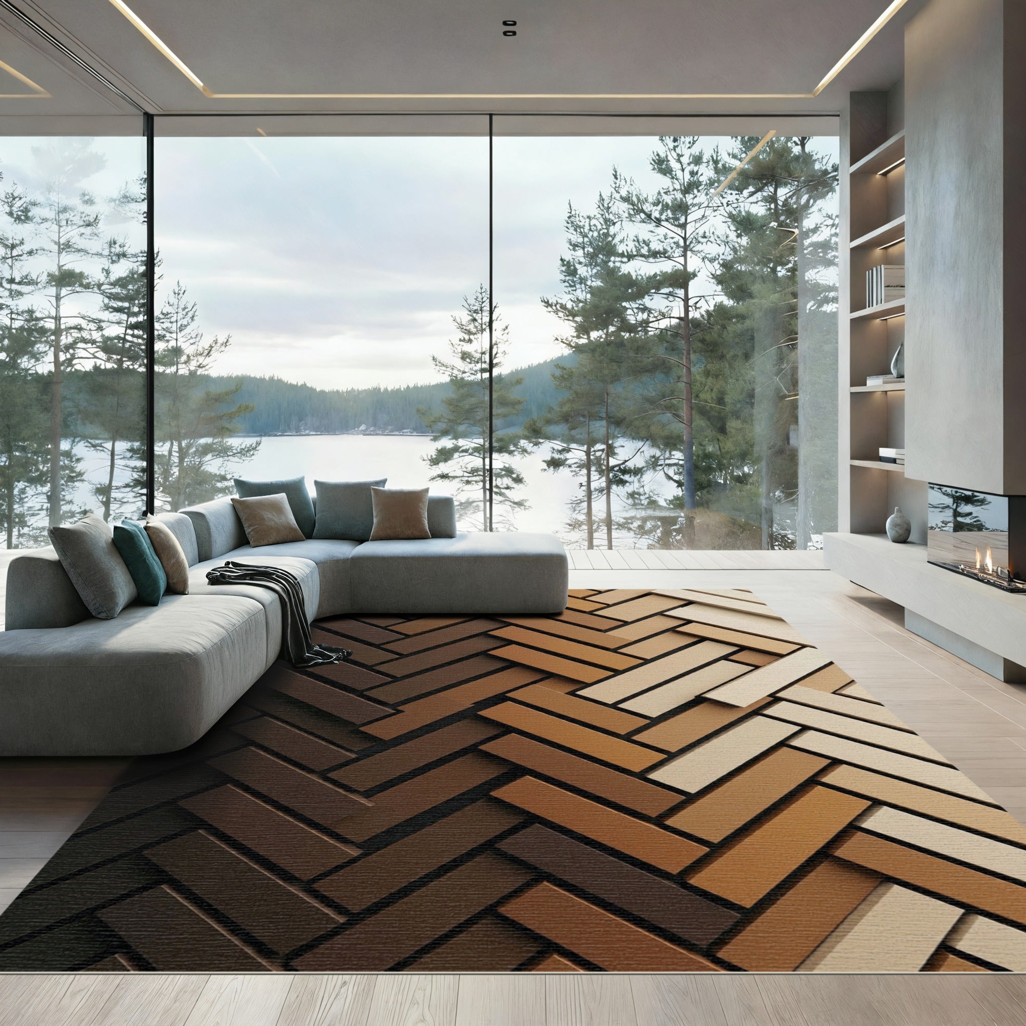 Earthy Ombre Herringbone Tonal Block Rug