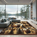 Rustic Brown Elk Mountain Forest Landscape Rug