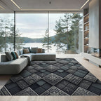 Charcoal Silver Embossed Tile Rug
