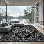 Monochromatic Ornate Floral Baroque Charcoal Rug